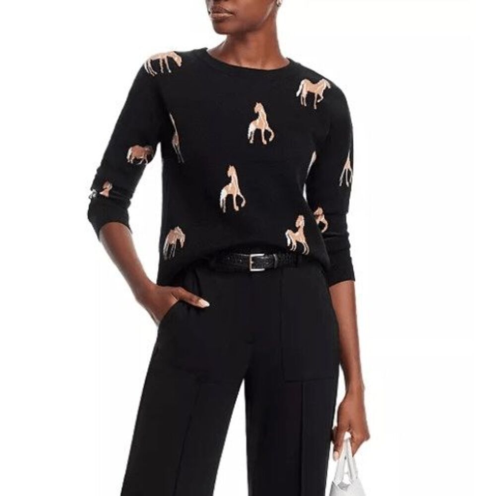 CatherineโMalandrino Women's Size Large Black Brown Horse Print Sweater